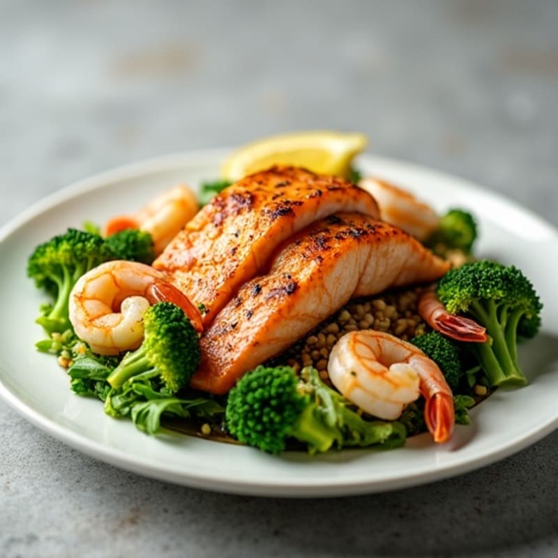 Grilled Salmon Salad with Broccoli and Brown Rice