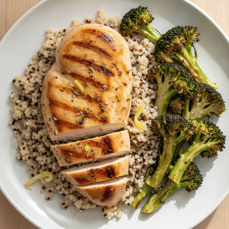 Grilled Chicken Breast with Roasted Broccoli and Quinoa