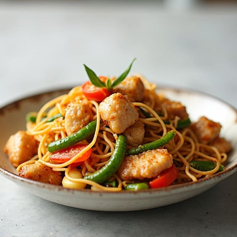 Ginger-Garlic Chicken Stir-Fry with Tender Noodles and Crisp Vegetables