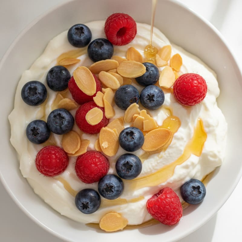 Creamy Greek Yogurt Protein Parfait with Mixed Berries and Almonds