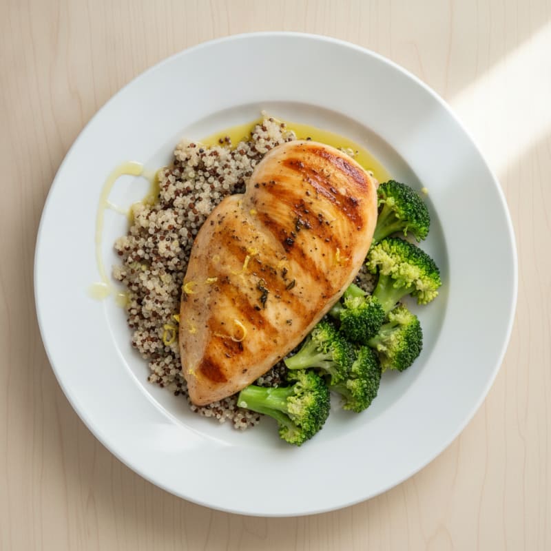 Grilled Chicken Breast with Quinoa and Steamed Broccoli