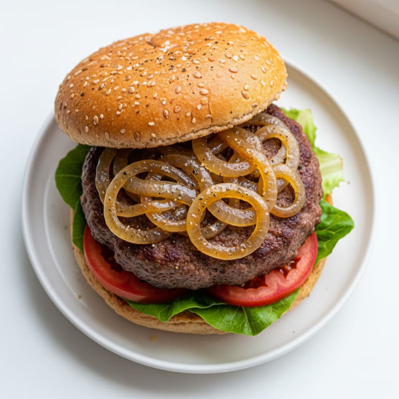 Classic Beef Burger with Caramelized Onions