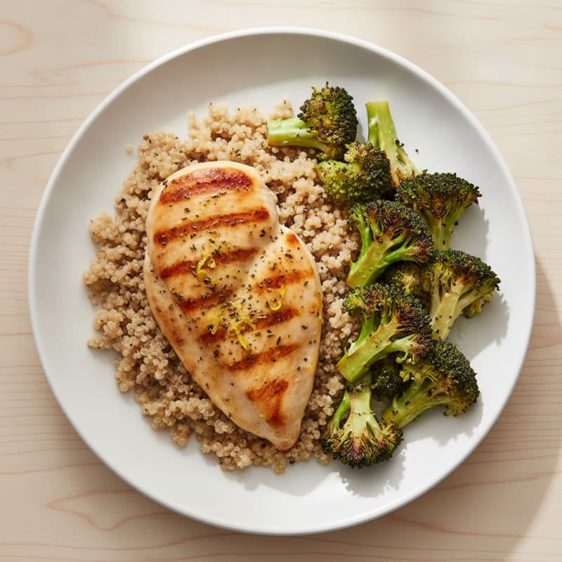 Grilled Chicken Breast with Roasted Broccoli and Quinoa
