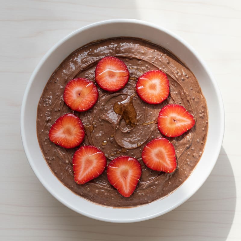 Chocolate Protein Chia Pudding with Sliced Strawberries