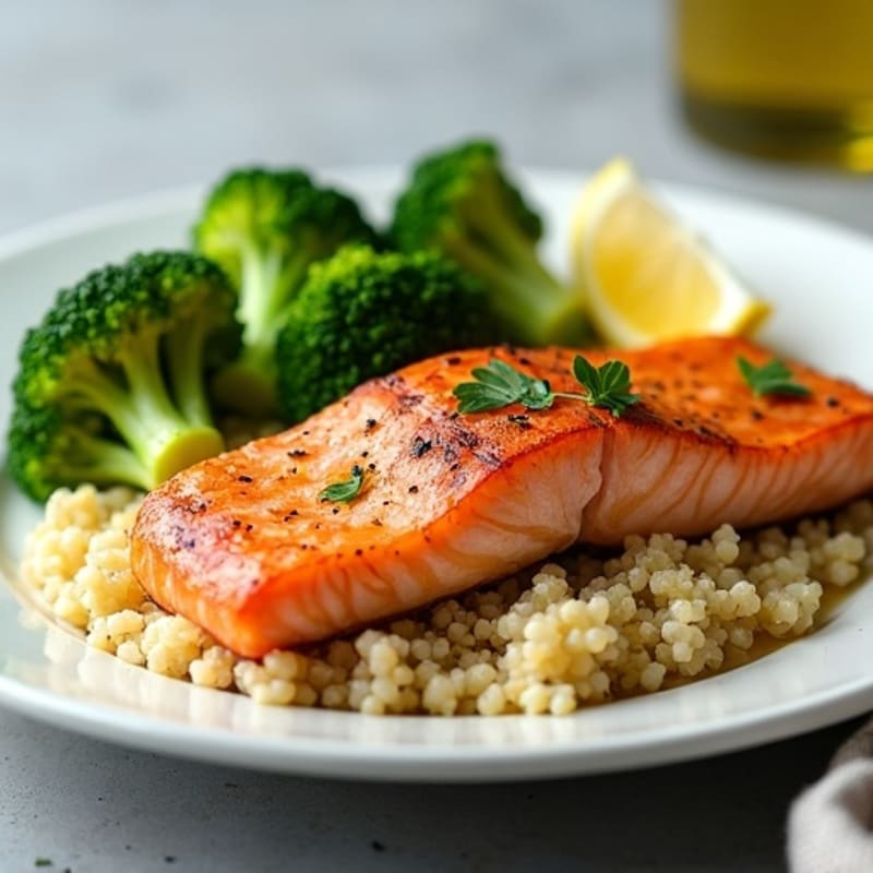 Seared Salmon with Roasted Broccoli and Quinoa