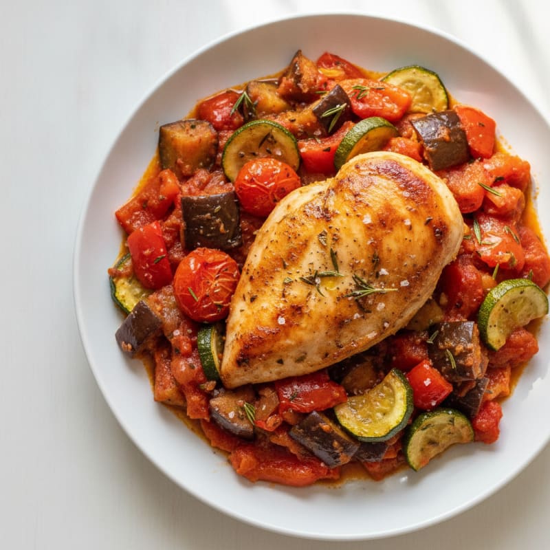 Roasted Vegetable Provencal Ratatouille with Herb Chicken