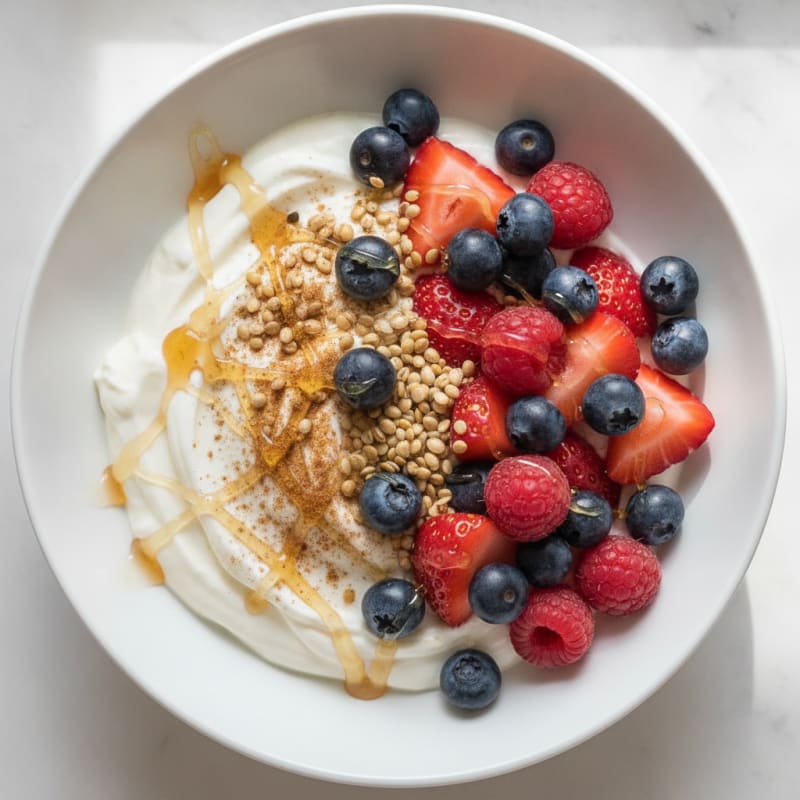 High-Protein Berry and Hemp Greek Yogurt Bowl