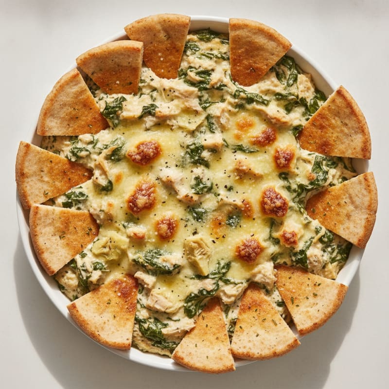 Baked Spinach Artichoke Dip with Toasted Pita