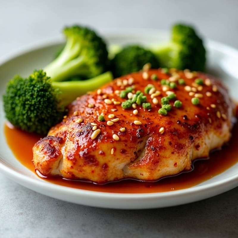 Crispy Baked Chicken with Sweet and Spicy Sesame Glaze and Roasted Broccoli