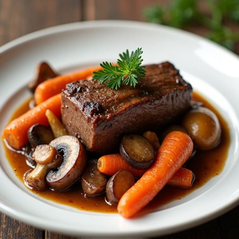 Tender Braised Beef with Savory Mushrooms and Root Vegetables