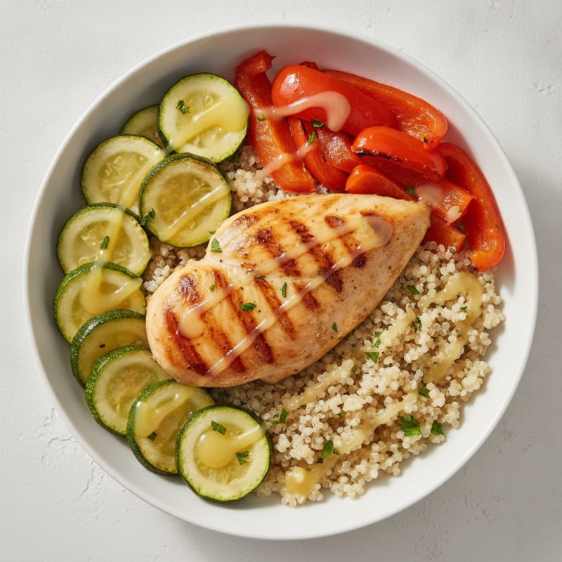 Grilled Chicken and Quinoa Bowl with Roasted Vegetables