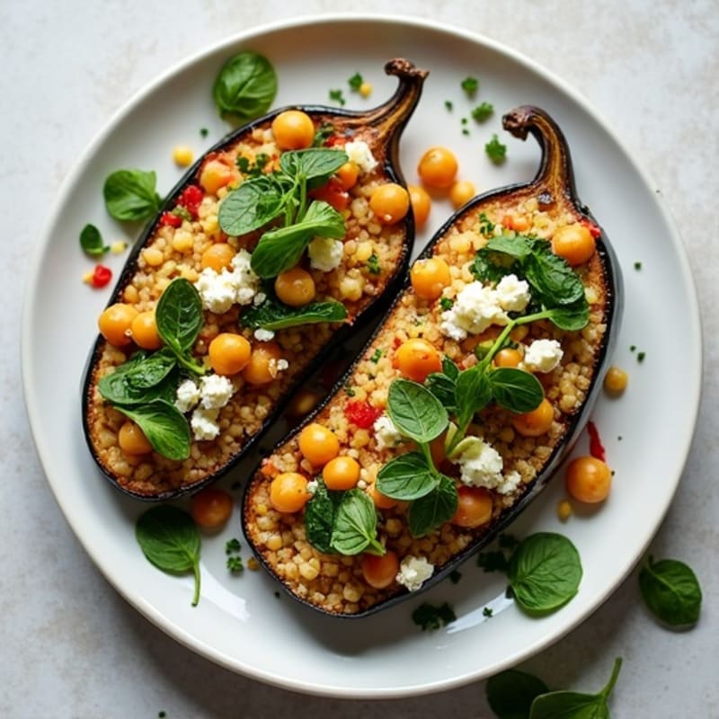 Herb-Roasted Quinoa Stuffed Eggplant Boats
