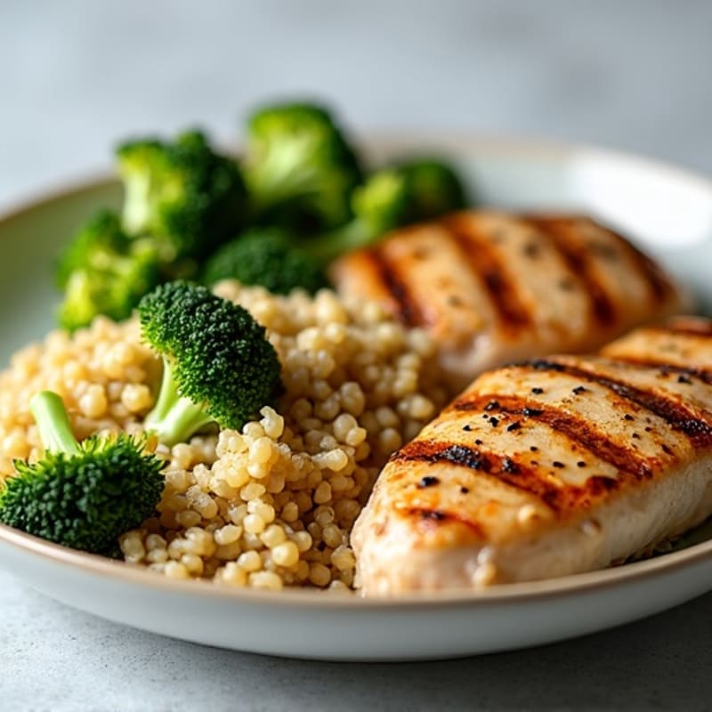Grilled Chicken Breast with Quinoa and Roasted Broccoli