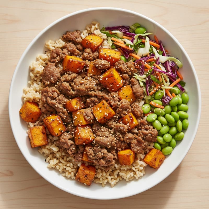 Ground Beef and Sweet Potato Rice Bowl