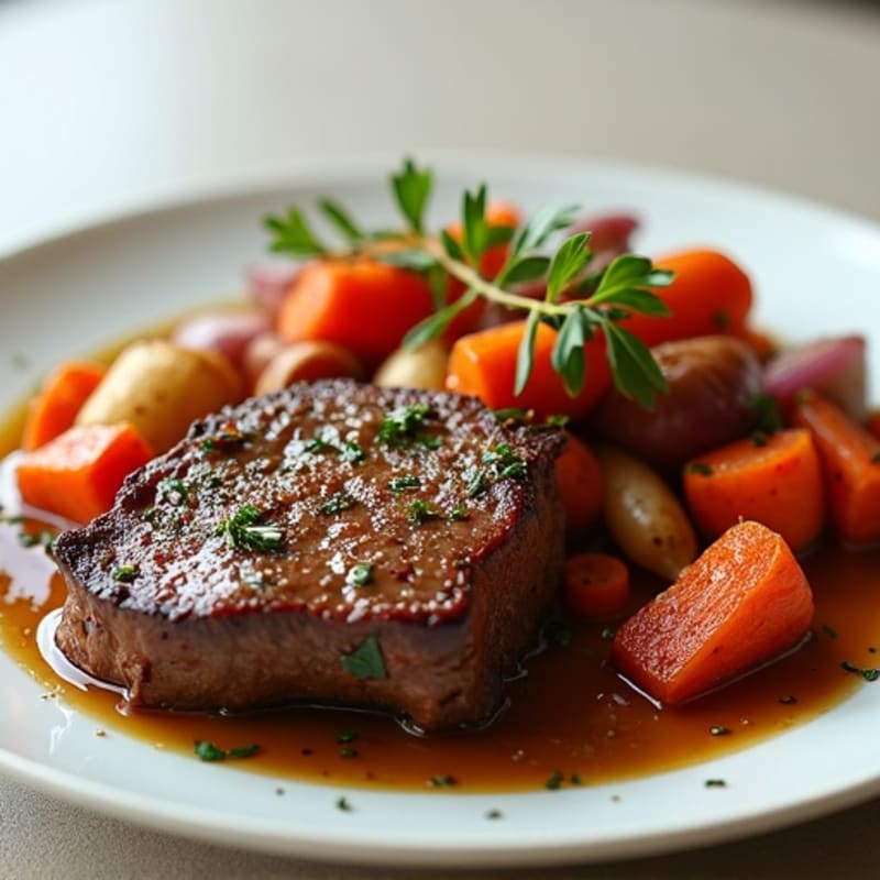 Tender Slow-Cooked Beef with Roasted Root Vegetables