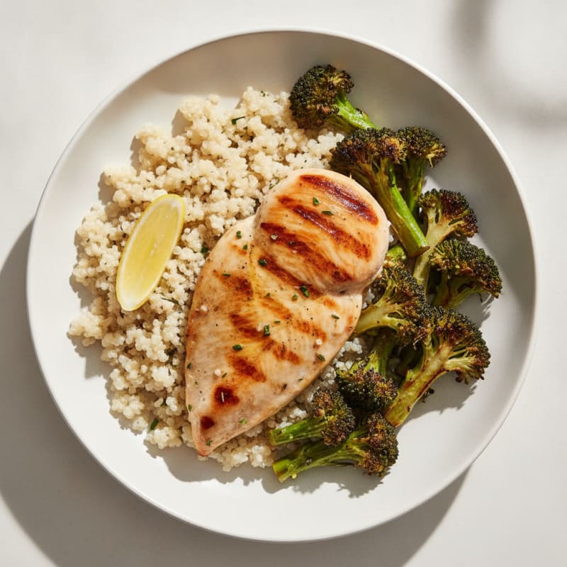 Grilled Chicken Breast with Quinoa and Roasted Broccoli