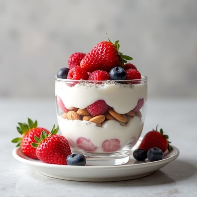 Greek Yogurt Protein Parfait with Mixed Berries and Almonds