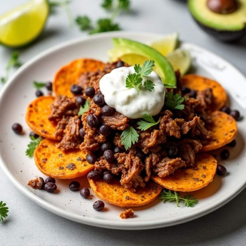 Crispy Sweet Potato Nachos with Smoky Pulled Pork