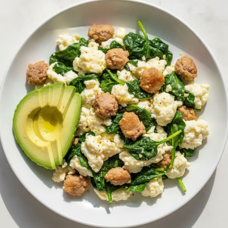 Egg White and Spinach Scramble with Turkey Sausage