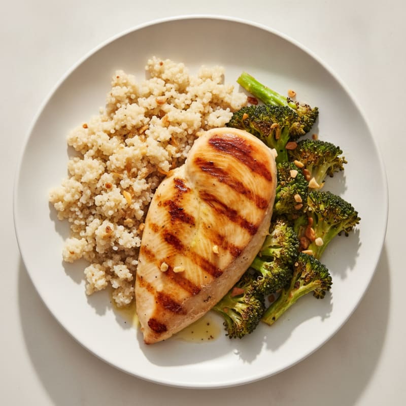 Grilled Chicken Breast with Quinoa and Roasted Broccoli
