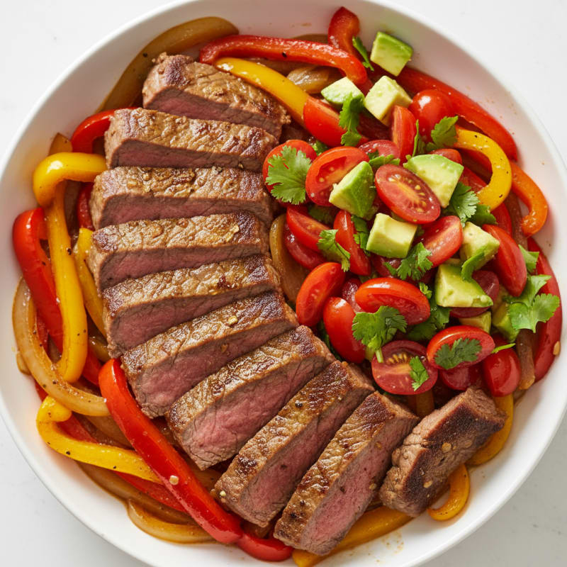 Seared Beef and Bell Pepper Skillet with Fresh Tomato Salsa