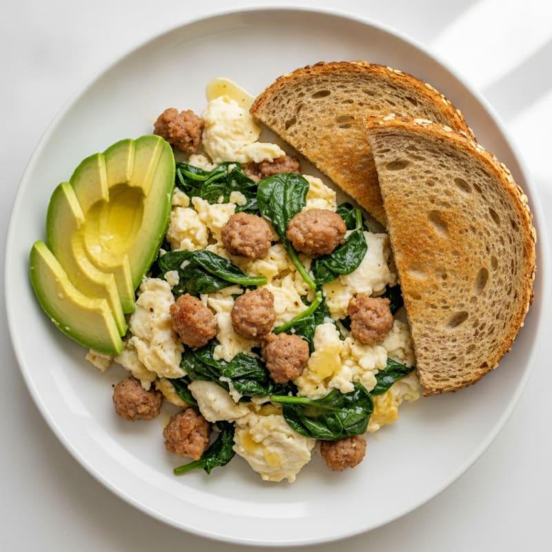 Egg White and Spinach Scramble with Turkey Sausage