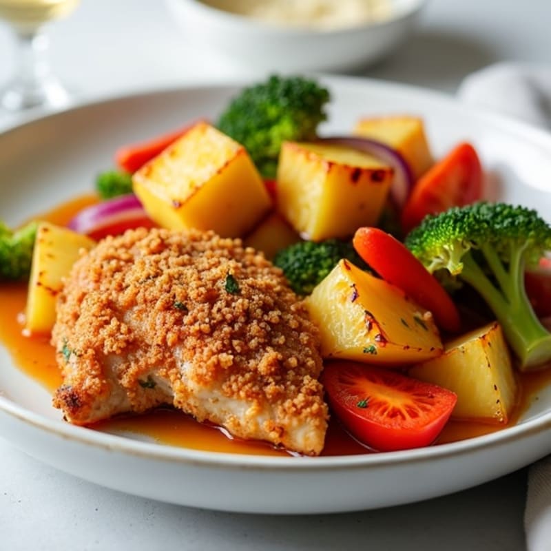 Crispy Baked Sweet and Sour Chicken with Roasted Vegetables