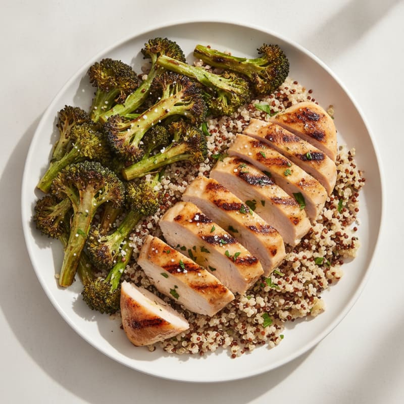 Grilled Chicken Breast with Quinoa and Roasted Broccoli