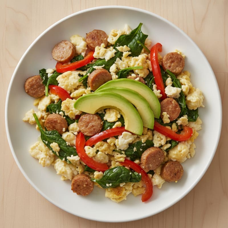 Egg White and Turkey Sausage Scramble with Spinach
