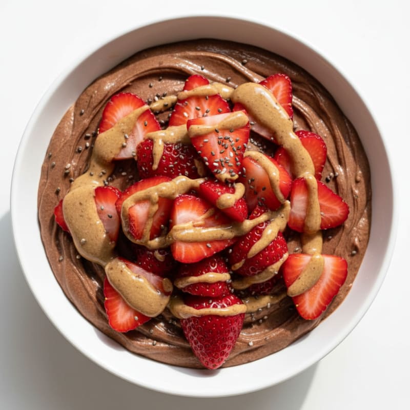Silky Chocolate Protein Mousse with Fresh Strawberries
