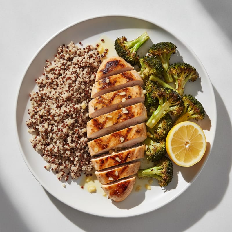 Grilled Chicken Breast with Quinoa and Roasted Broccoli