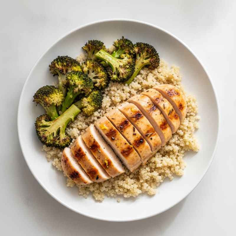 Grilled Chicken Breast with Quinoa and Roasted Broccoli