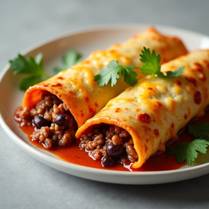 Black Bean and Ground Beef Enchiladas with Melted Cheese