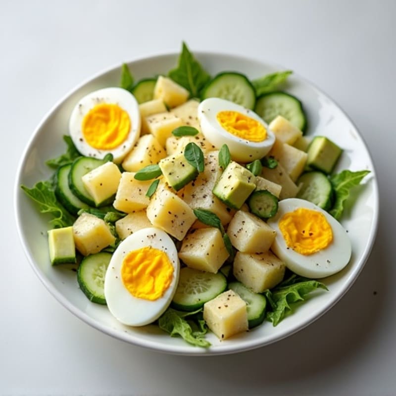 Boiled Egg and Potato Salad with Creamy Avocado and Crisp Cucumber