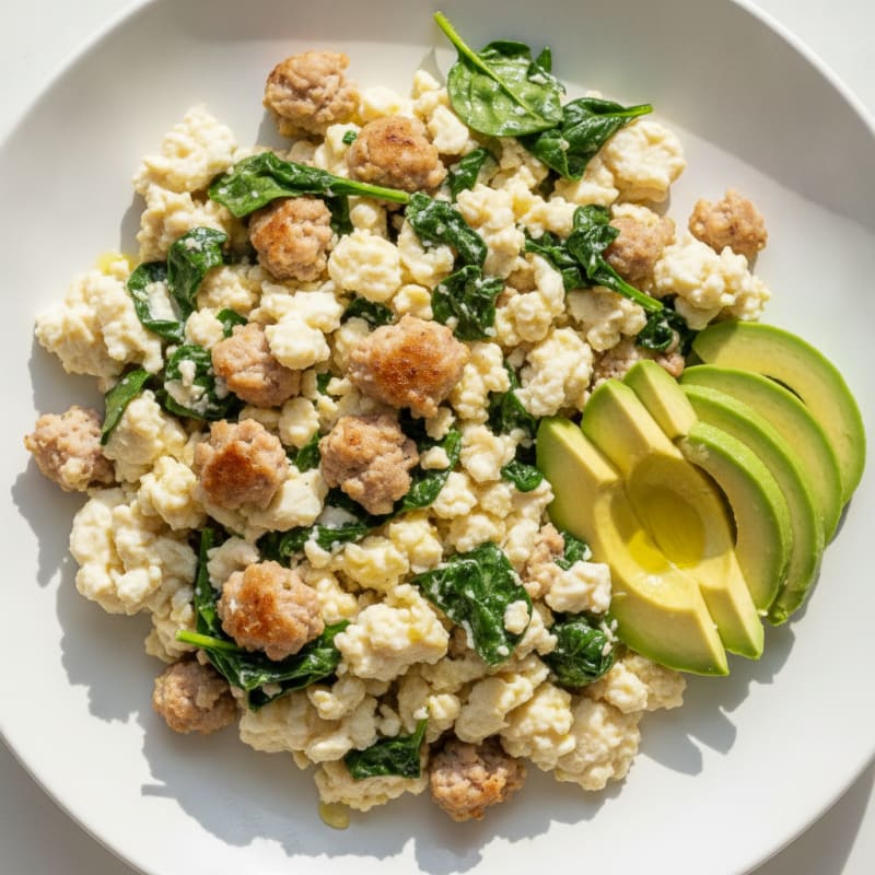 Egg White and Turkey Sausage Scramble with Spinach