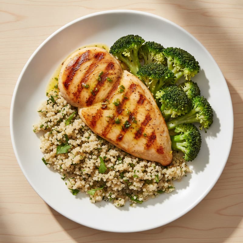 Grilled Chicken Breast with Quinoa and Steamed Broccoli