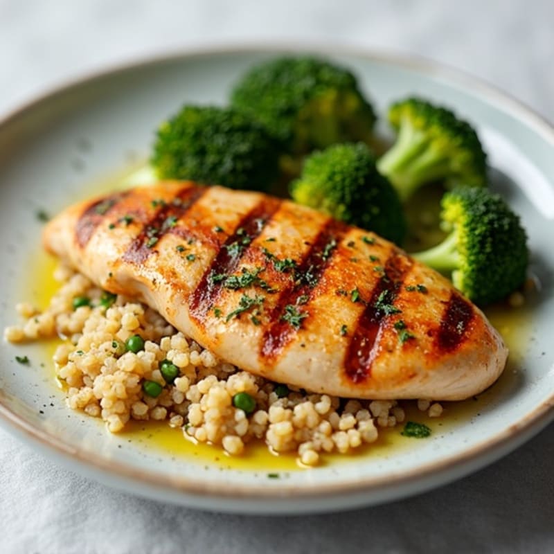 Grilled Chicken Breast with Quinoa and Roasted Broccoli
