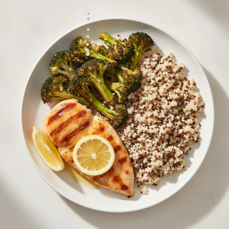 Grilled Chicken Breast with Roasted Broccoli and Quinoa
