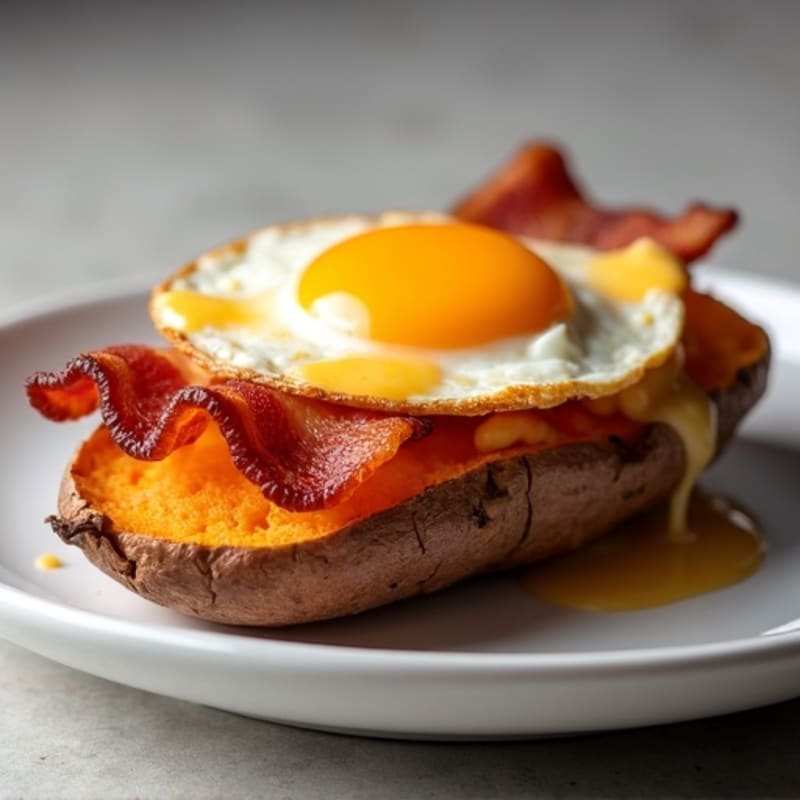 Crispy Bacon-Stuffed Sweet Potato with Sharp Cheddar