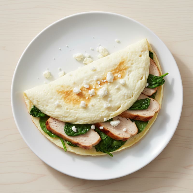 Egg White Omelette with Grilled Turkey Breast and Sautéed Spinach