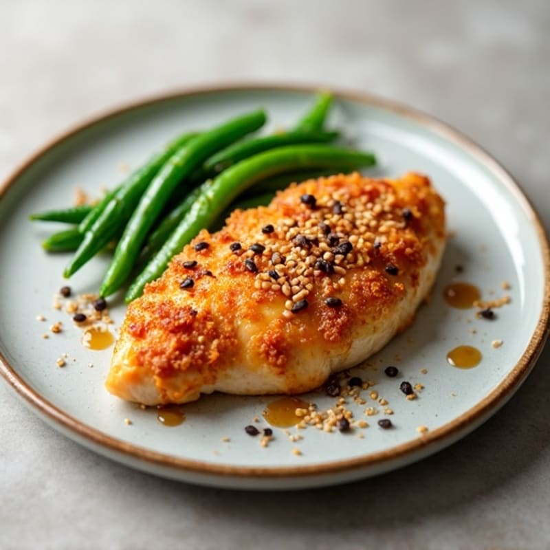 Crispy Sesame Garlic Chicken with Steamed Green Beans