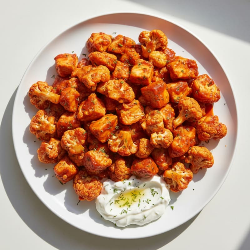 Buffalo Chicken and Cauliflower Bites with High-Protein Ranch