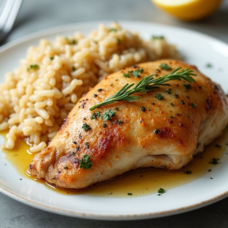 Roasted Lemon Herb Chicken with Fluffy Rice Pilaf