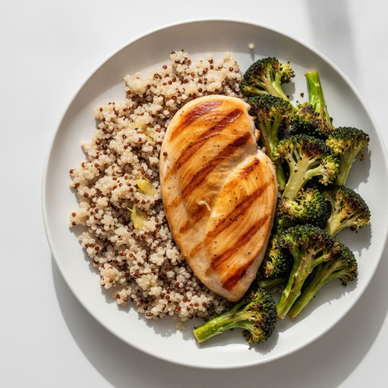 Grilled Chicken Breast with Quinoa and Roasted Broccoli