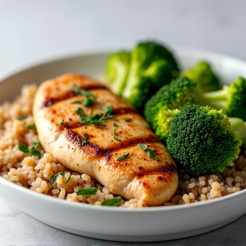 Grilled Chicken Breast with Roasted Broccoli and Brown Rice
