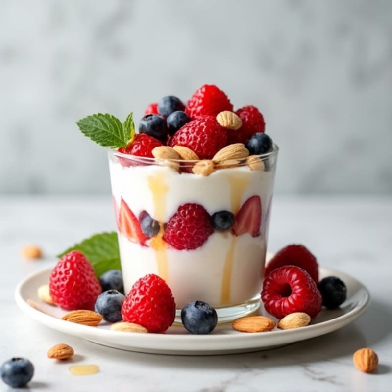 Greek Yogurt Protein Parfait with Mixed Berries and Almonds