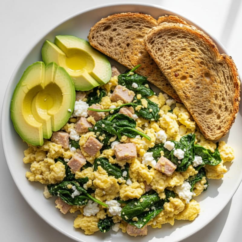 Cottage Cheese Scramble with Spinach and Smoked Turkey