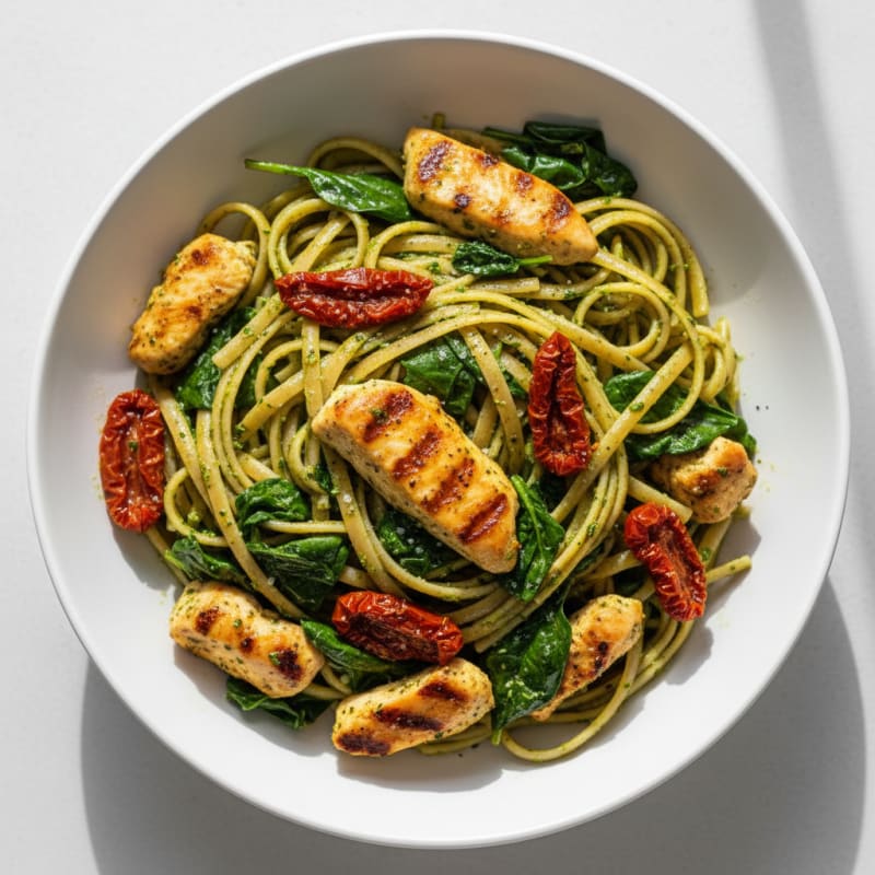 Pesto Chicken Linguine with Sun-Dried Tomatoes