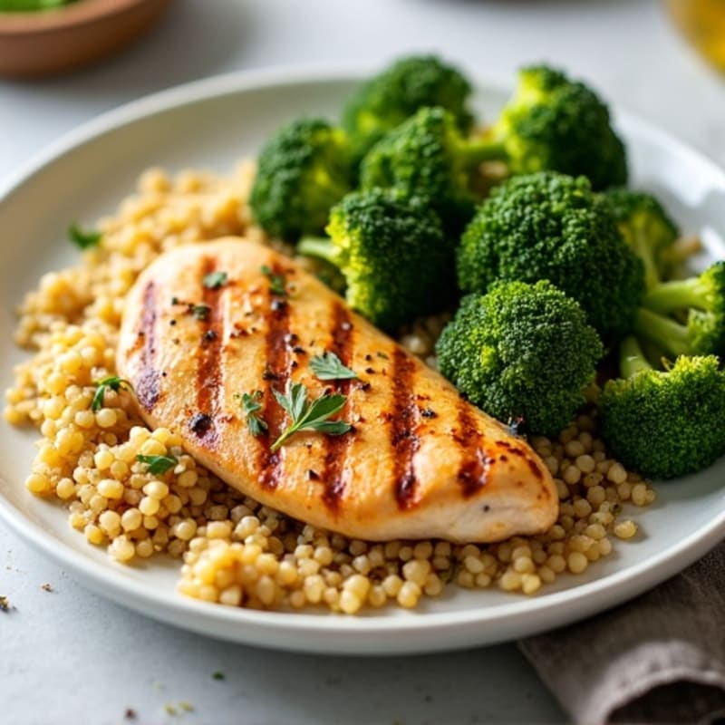 Grilled Chicken Breast with Quinoa and Roasted Broccoli