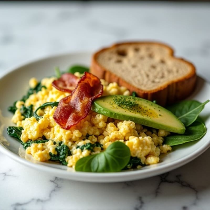 Egg White Spinach Scramble with Turkey Bacon